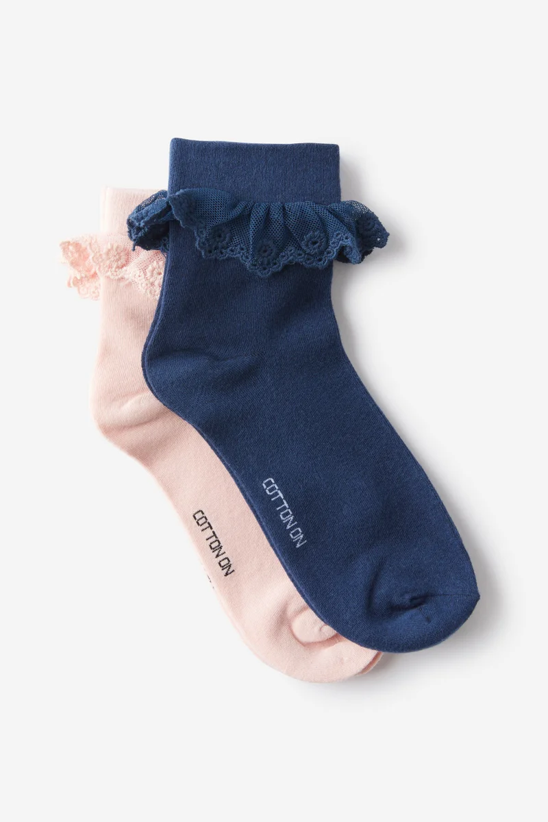 روبي The Perfect Pair Frill Rib Crew Sock 2Pk